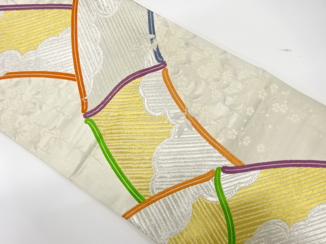 アンティーク　竹に枝垂れ桜模様織り出し袋帯（着用可）